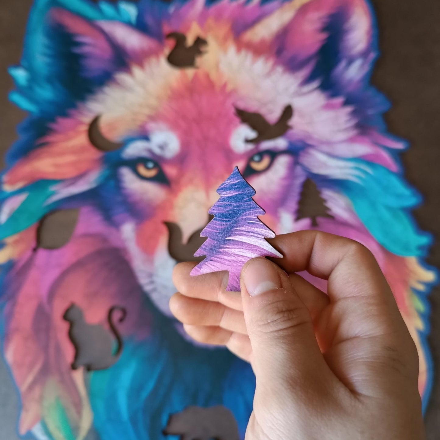Wolf Colors Wooden Jigsaw Puzzle – 23" Whimsies Edition | Animal Totem Art