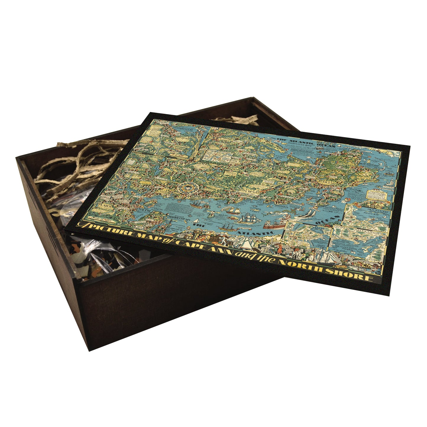 Vintage Cape Ann North Shore COMPLETE Map | Wooden Jigsaw Puzzle | Essex County Massachusetts