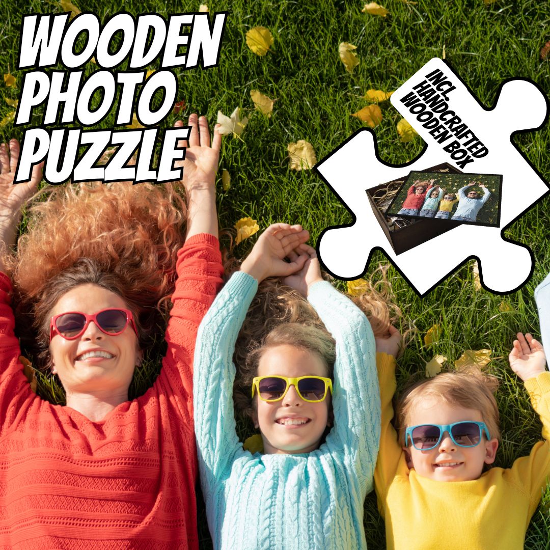 PHOTO wooden jigsaw puzzle. Artisanal laser cut puzzles delivered in handcrafted wooden boxes. Brand WAWW Puzzles