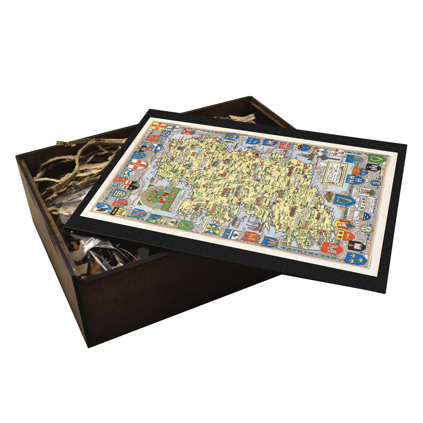 Discover Ireland Map Wooden Puzzle | Vintage Heraldic Design
