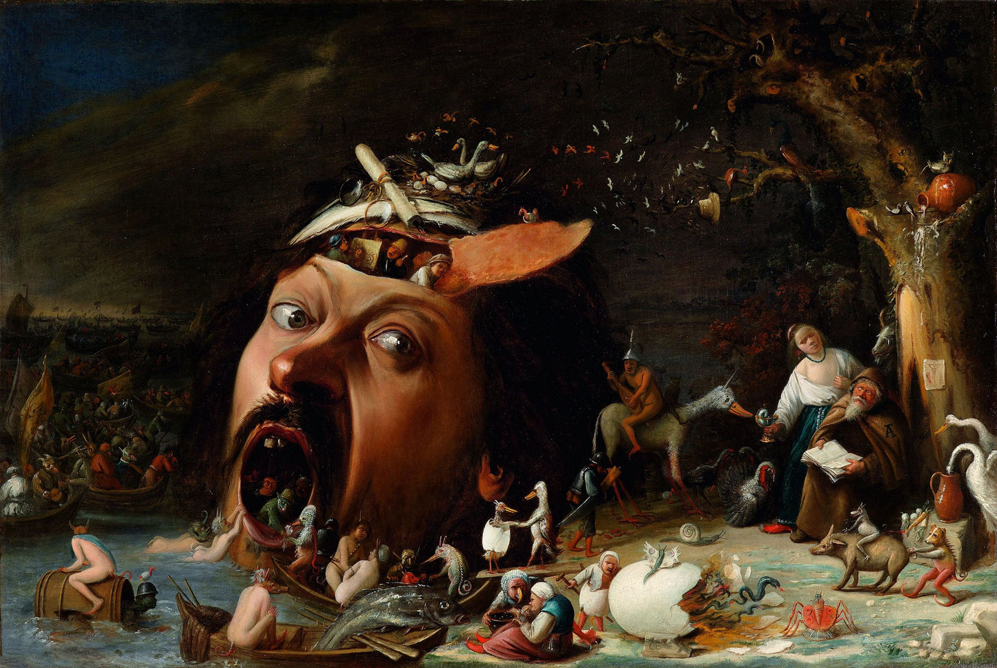 Joos van Craesbeeck’s ‘The Temptation of St. Anthony’ wooden jigsaw puzzle, featuring surreal Flemish Baroque art with grotesque and allegorical figures.
