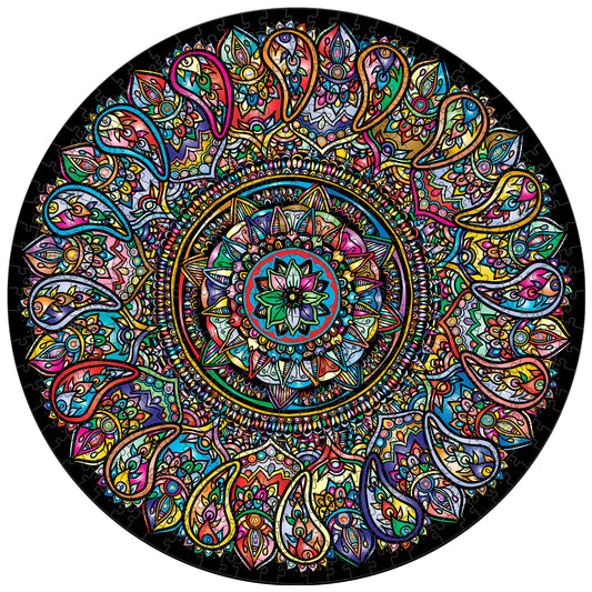 Vibrant Mandala Wooden Puzzle: A Kaleidoscope of Color and Intricate Design.
