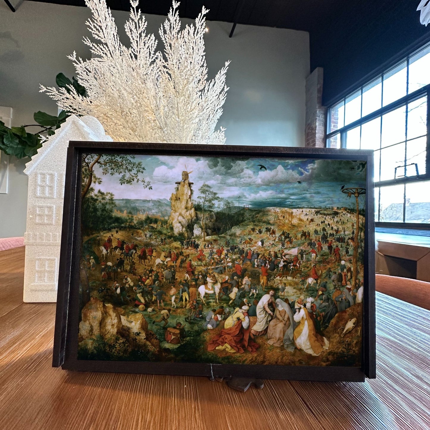 Wooden jigsaw puzzle of Bruegel's 'Procession to Calvary' (1564) - detailed Flemish Renaissance masterpiece with biblical scene