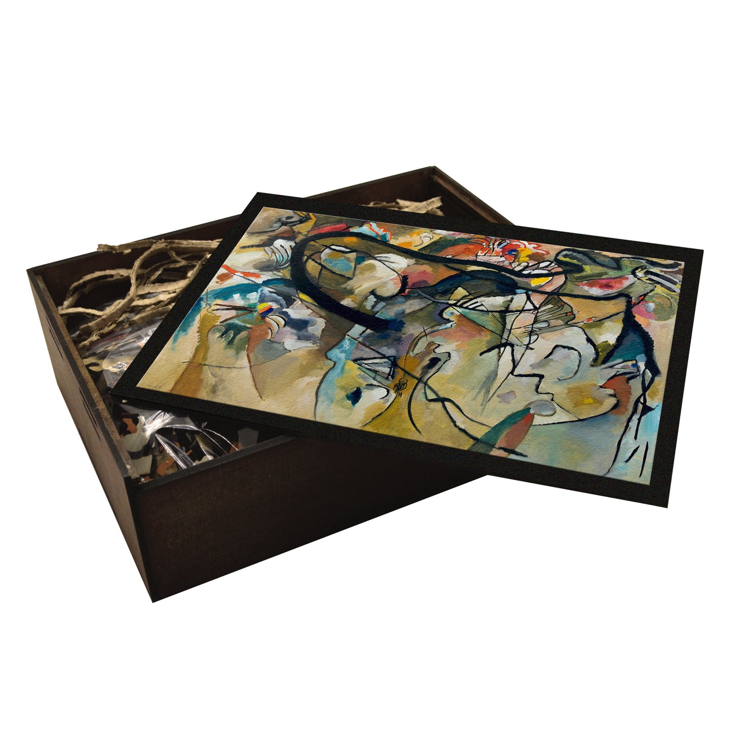 Wassily Kandinsky Composition 5 wooden jigsaw puzzle in a handcrafted wooden box