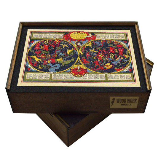 Collectible wooden puzzle of a vintage CELESTIAL Map with Horoscopes and Constellations
