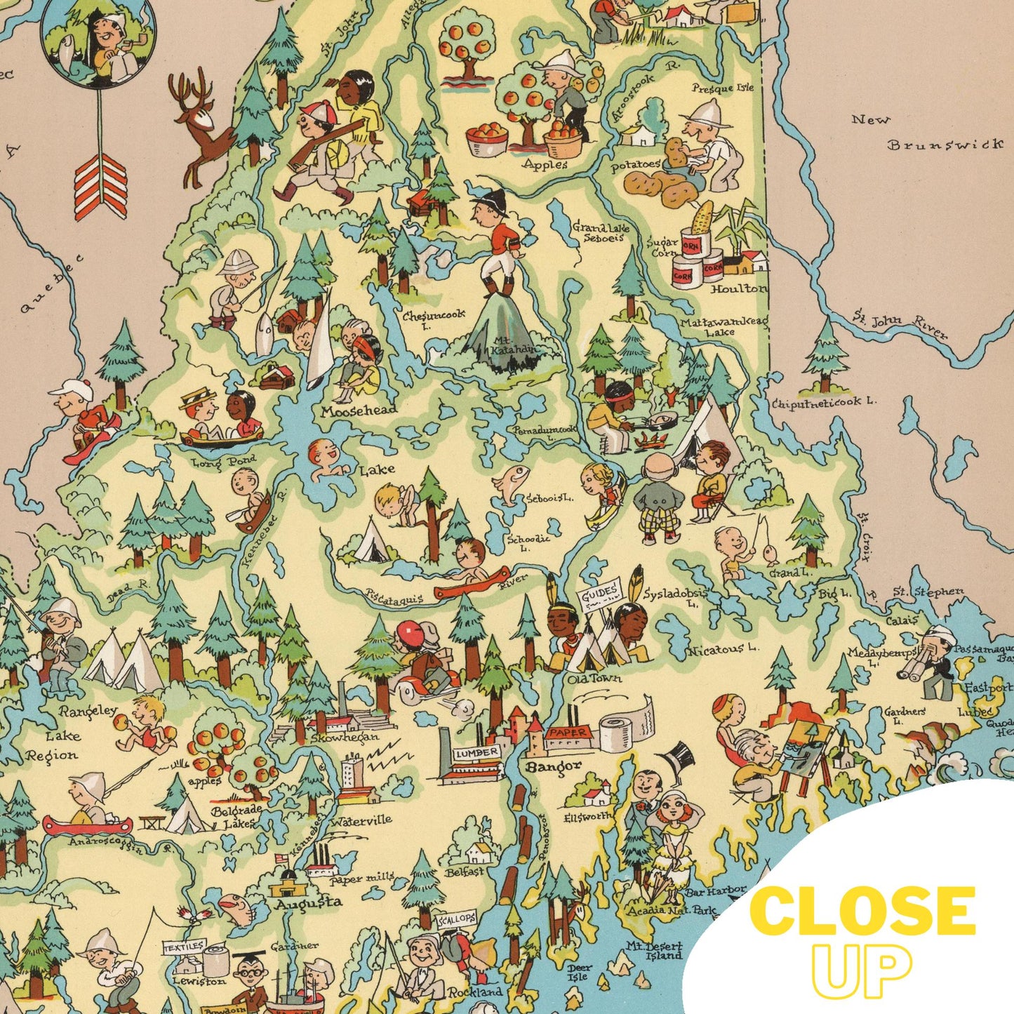 MAINE Wooden Puzzle | Vintage Pictorial Map | Adult Jigsaw Puzzles