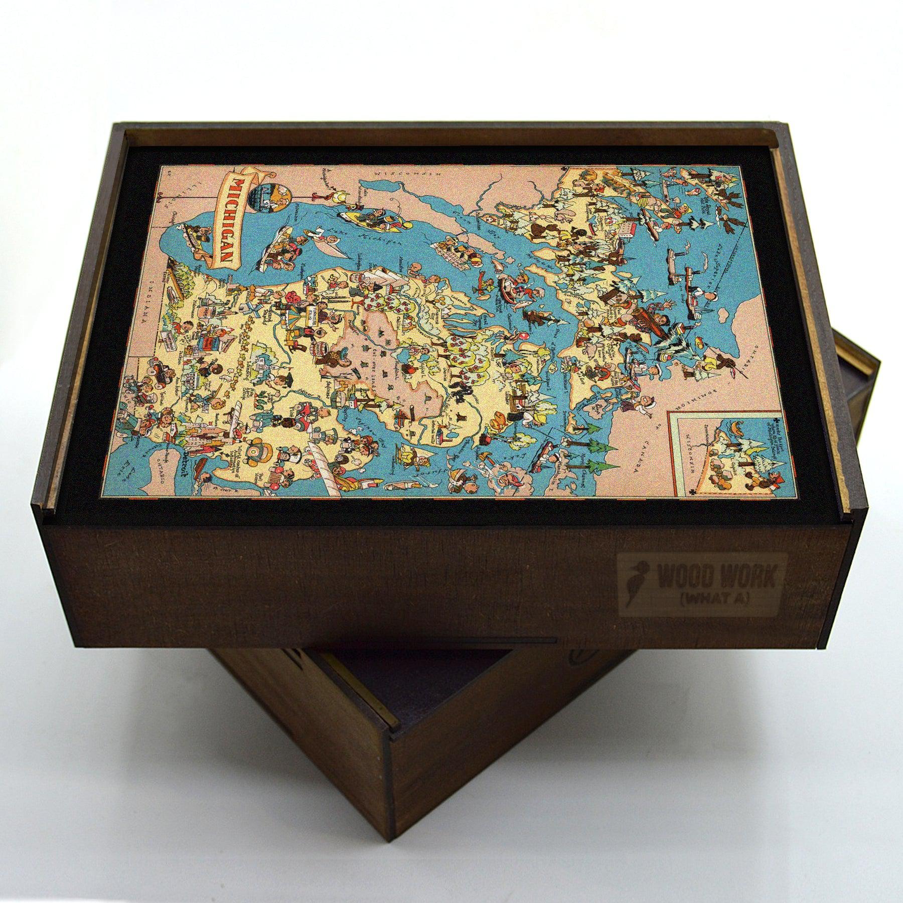 MICHIGAN Wooden Puzzle | Vintage Pictorial Map | Adult Jigsaw Puzzles