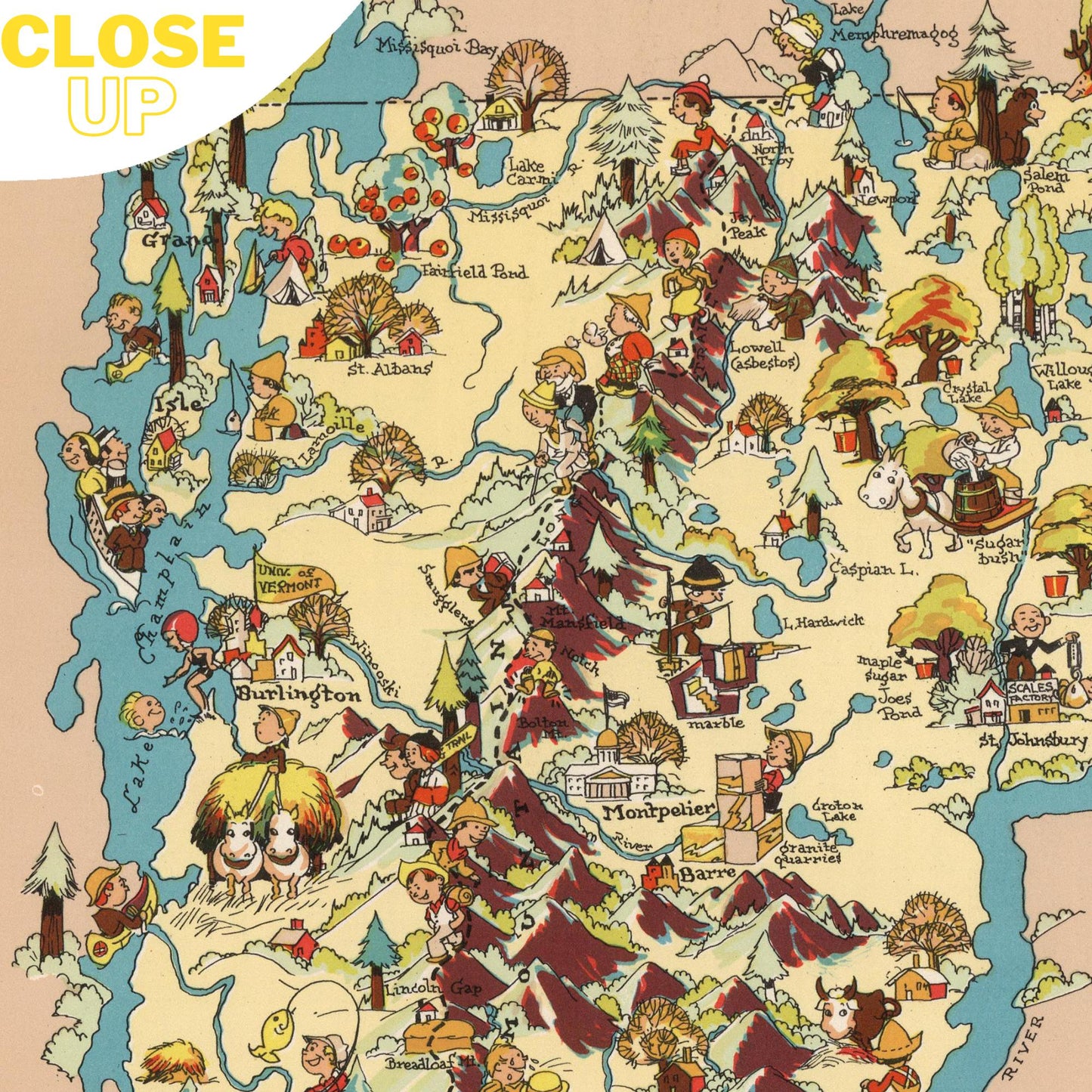 VERMONT Wooden Puzzle | Vintage Pictorial Map | Adult Jigsaw Puzzles