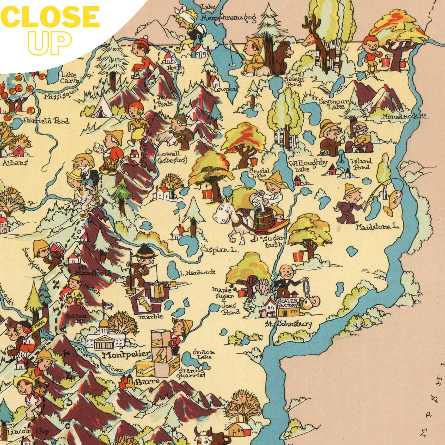 VERMONT Wooden Puzzle | Vintage Pictorial Map | Adult Jigsaw Puzzles