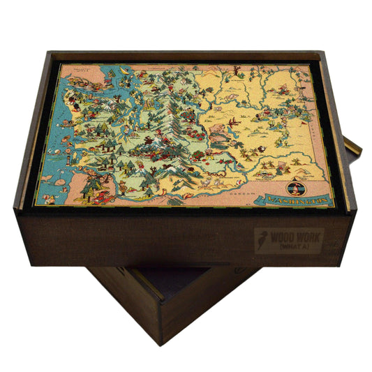 Vintage Washington Map Wooden Jigsaw Puzzle.
