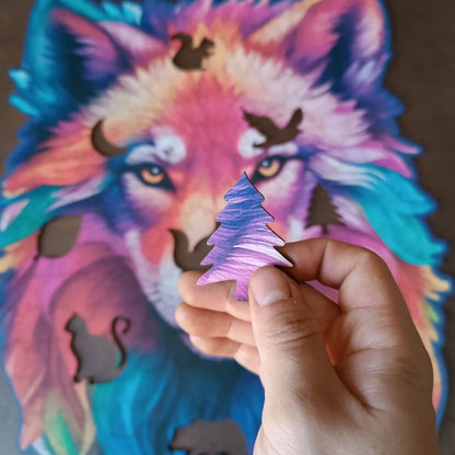 Wolf Colors Wooden Jigsaw Puzzle – 23" Whimsies Edition | Animal Totem Art