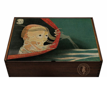 Elegant puzzle box featuring Hokusai's eerie The Ghost of Kohada Koheiji design.