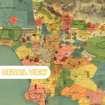 Close-up of intricate railroad routes on the 1888 Los Angeles County map.
