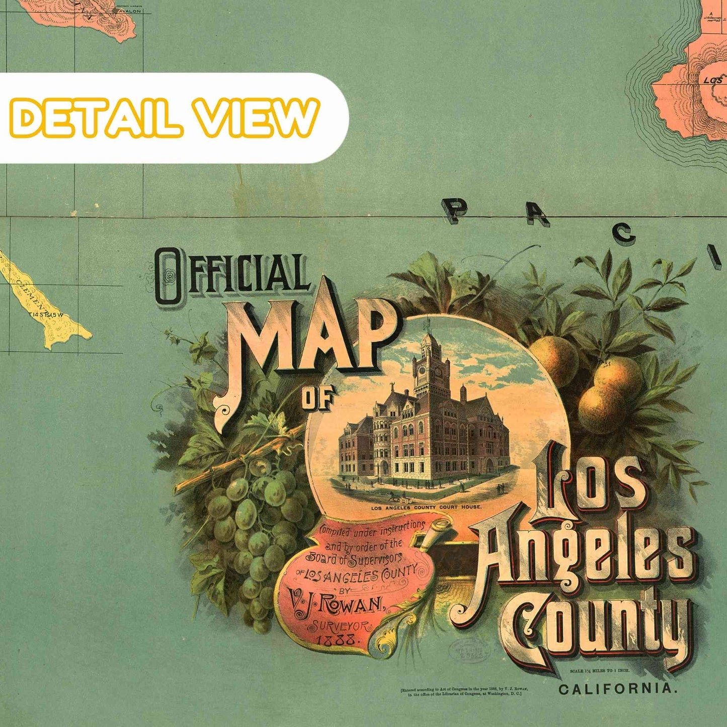 Detail of judicial townships and land grants on Polk's historic map of Los Angeles.