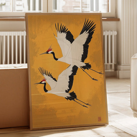 Japanese Red-Crowned Cranes – Elegant Minimalist Wall Art