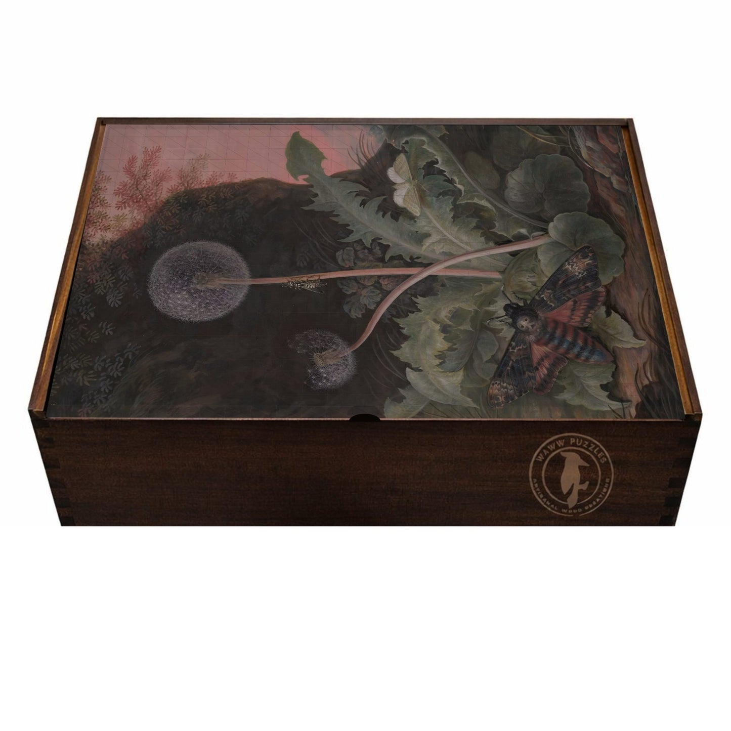 puzzle Wooden box with a dandelion vintage design