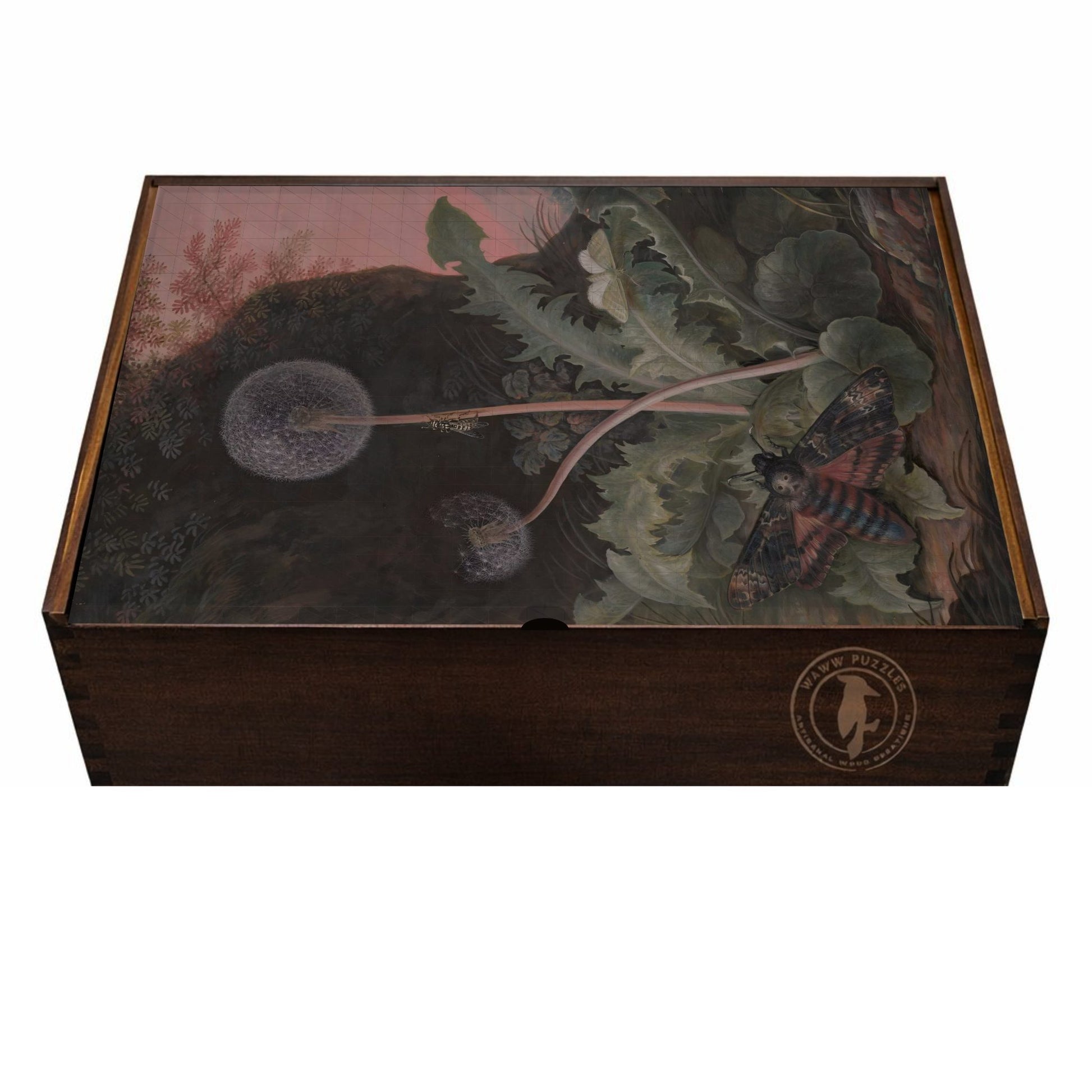 puzzle Wooden box with a dandelion vintage design