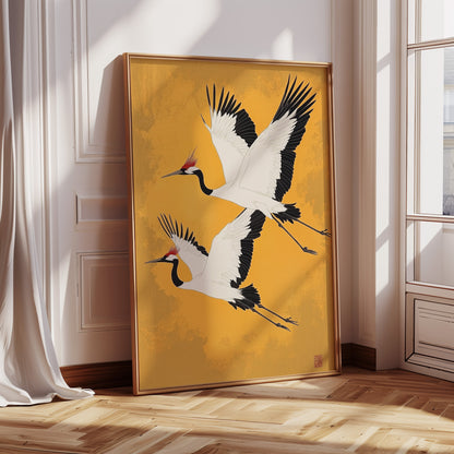 Japanese Red-Crowned Cranes – Elegant Minimalist Wall Art