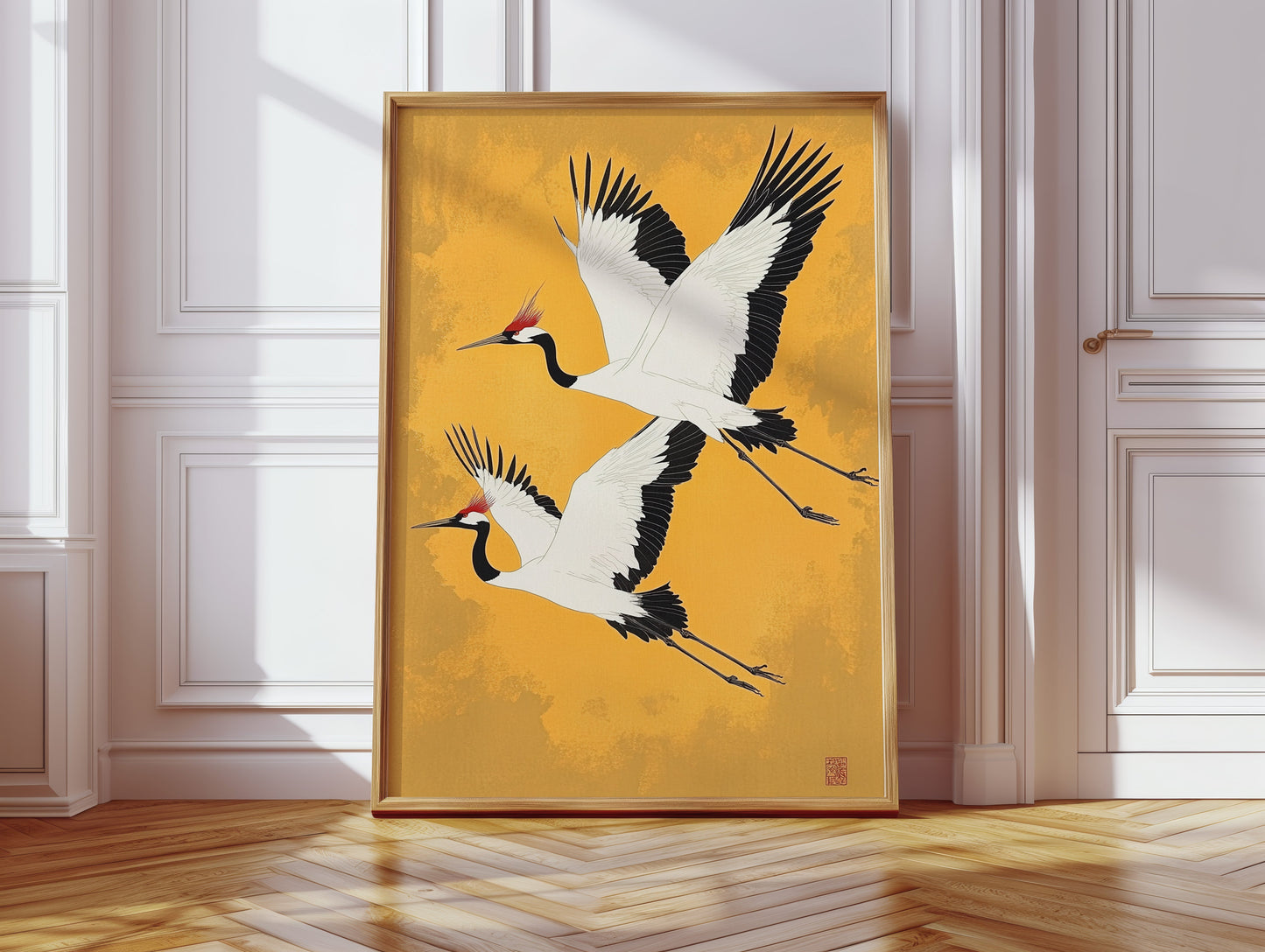 Japanese Red-Crowned Cranes – Elegant Minimalist Wall Art