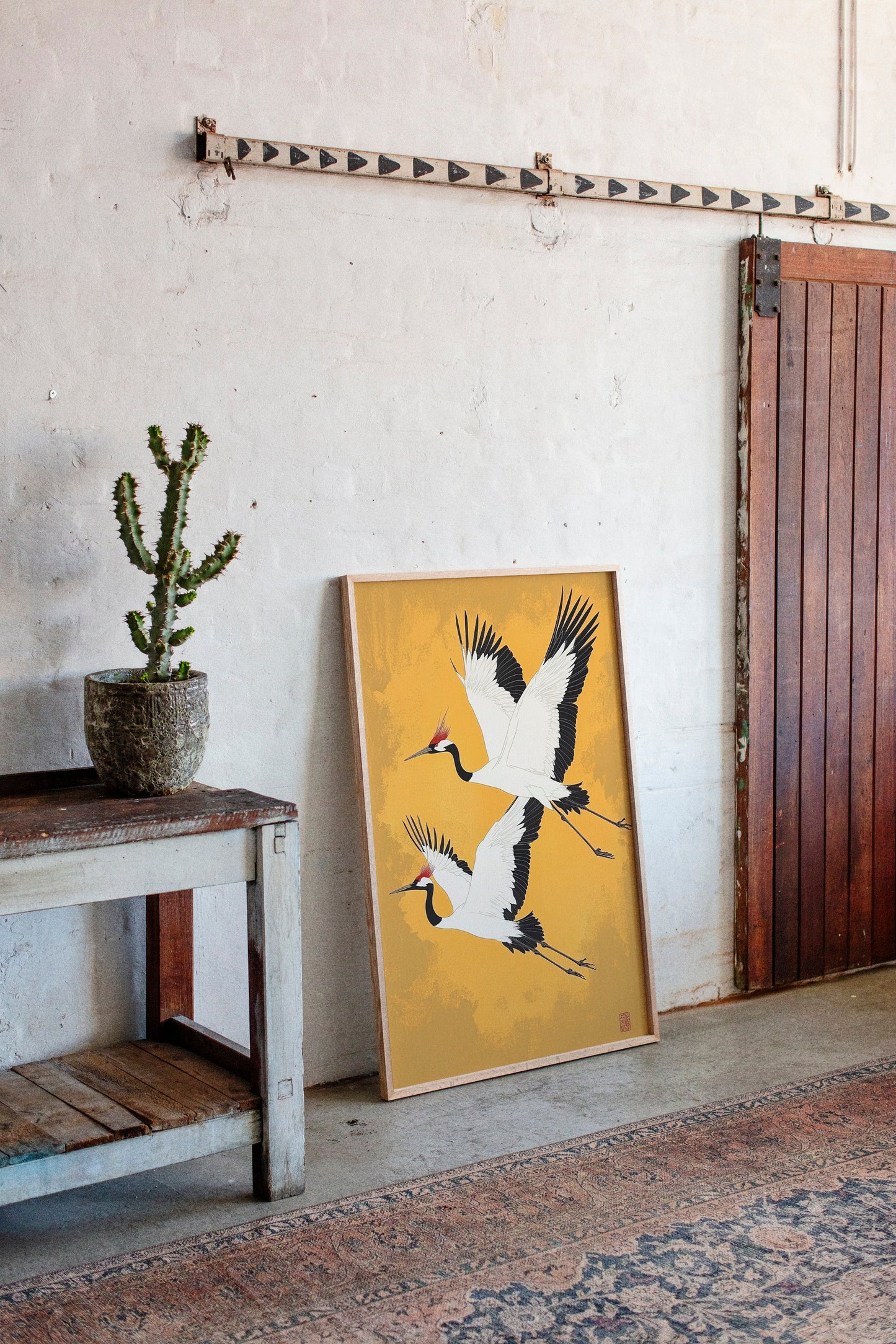 Japanese Red-Crowned Cranes – Elegant Minimalist Wall Art