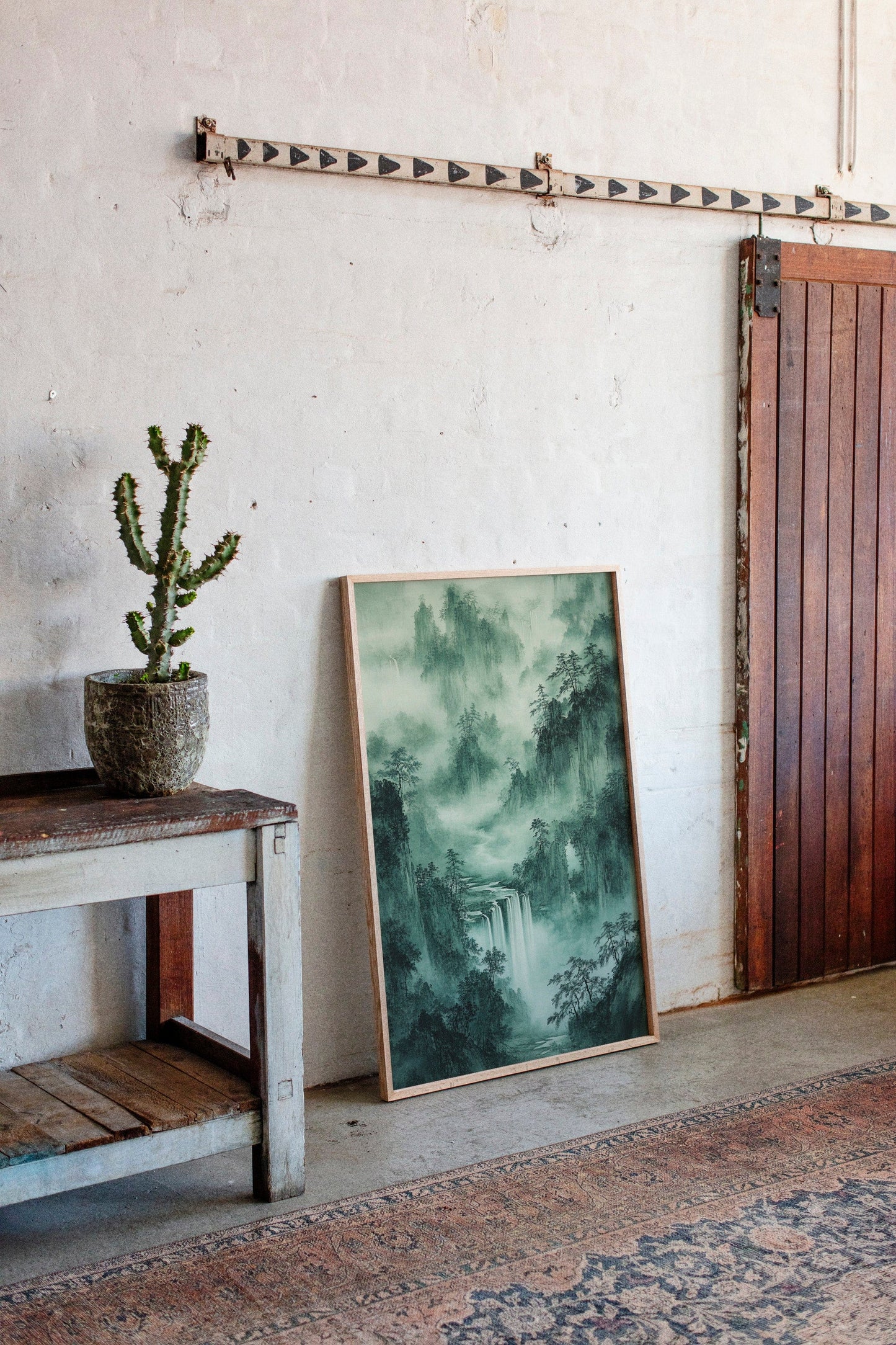 Serene Waterfall Landscape – Traditional Japanese Ink Wash Painting