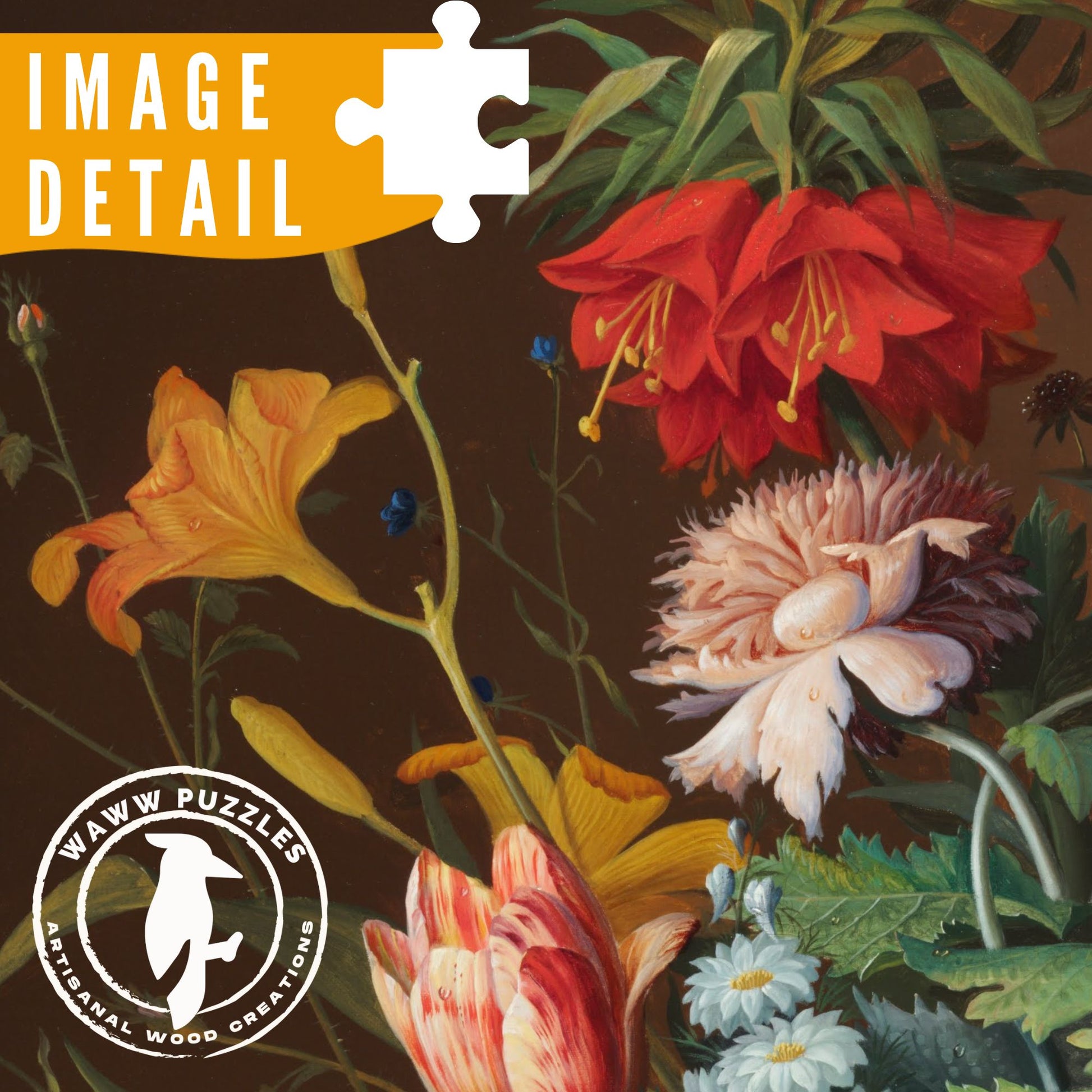 close up of Colorful wooden puzzle detail  of flowers