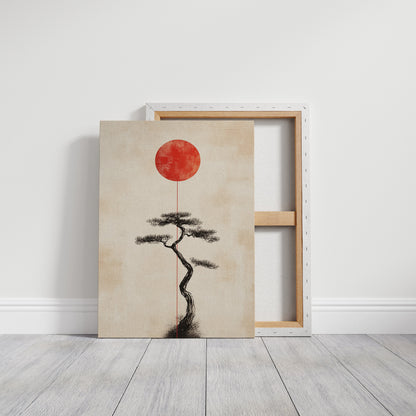 Minimalist Bonsai & Rising Sun – Japanese Zen-Inspired Wall Art