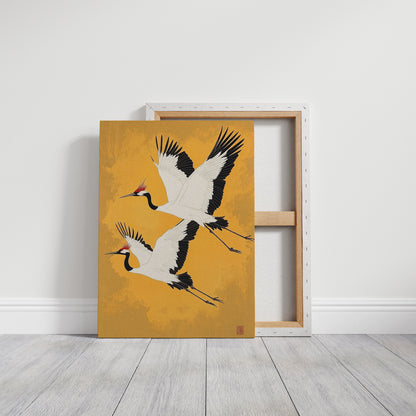 Japanese Red-Crowned Cranes – Elegant Minimalist Wall Art