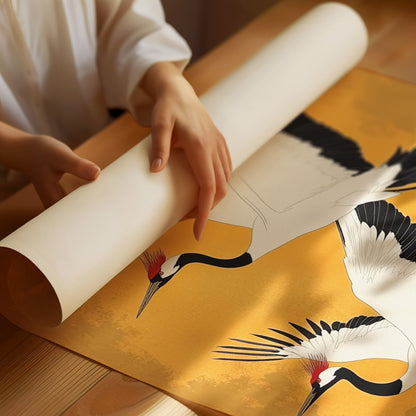 Japanese Red-Crowned Cranes – Elegant Minimalist Wall Art