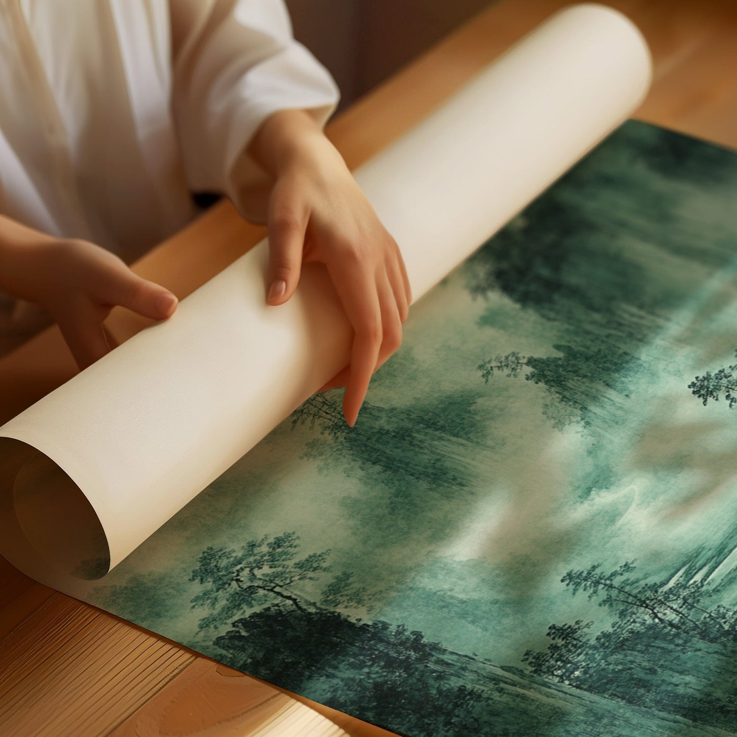 Serene Waterfall Landscape – Traditional Japanese Ink Wash Painting