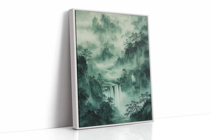 Serene Waterfall Landscape – Traditional Japanese Ink Wash Painting