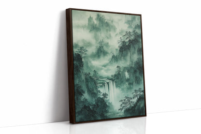 Serene Waterfall Landscape – Traditional Japanese Ink Wash Painting