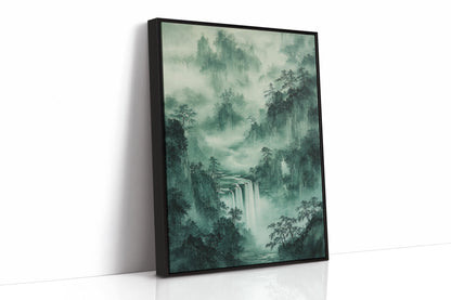 Serene Waterfall Landscape – Traditional Japanese Ink Wash Painting