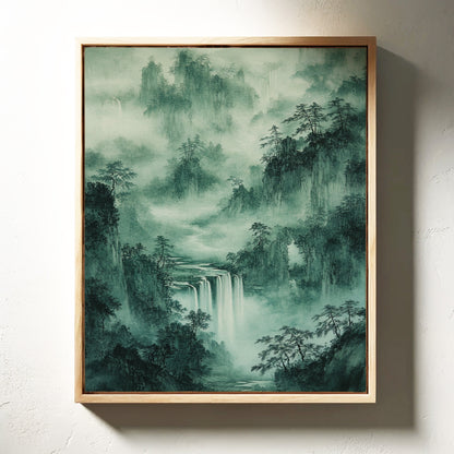 Serene Waterfall Landscape – Traditional Japanese Ink Wash Painting