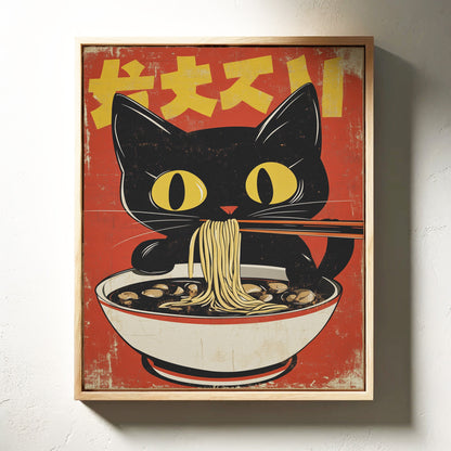 Retro Ramen Cat Poster – Japanese-Inspired Noodle Lover Wall Art