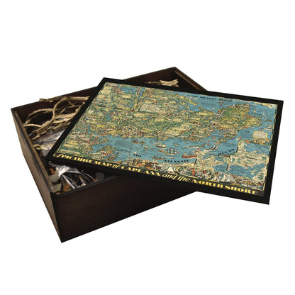 Vintage Cape Ann North Shore COMPLETE Map | Wooden Jigsaw Puzzle | Essex County Massachusetts