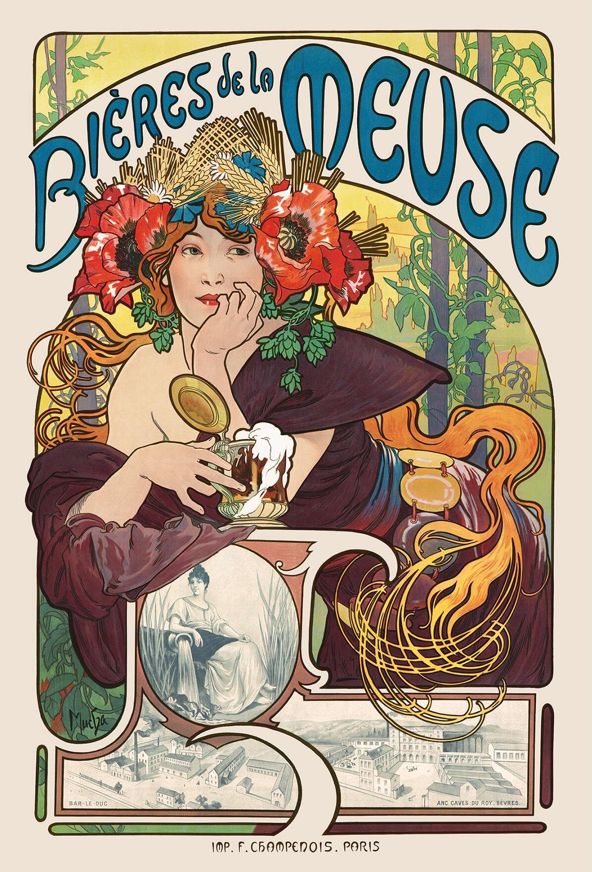 Vintage Beer Ad by Alphonse Mucha - Premium Wooden Puzzle