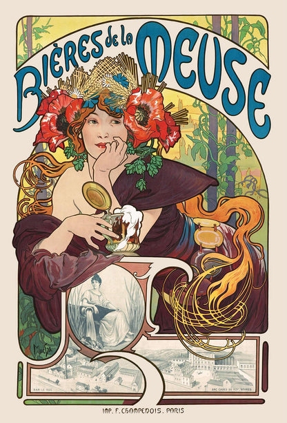 Vintage Beer Ad by Alphonse Mucha - Premium Wooden Puzzle