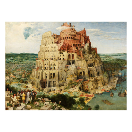 Pieter Bruegel the Elder’s Tower of Babel wooden jigsaw puzzle featuring intricate Renaissance architecture and biblical symbolism.