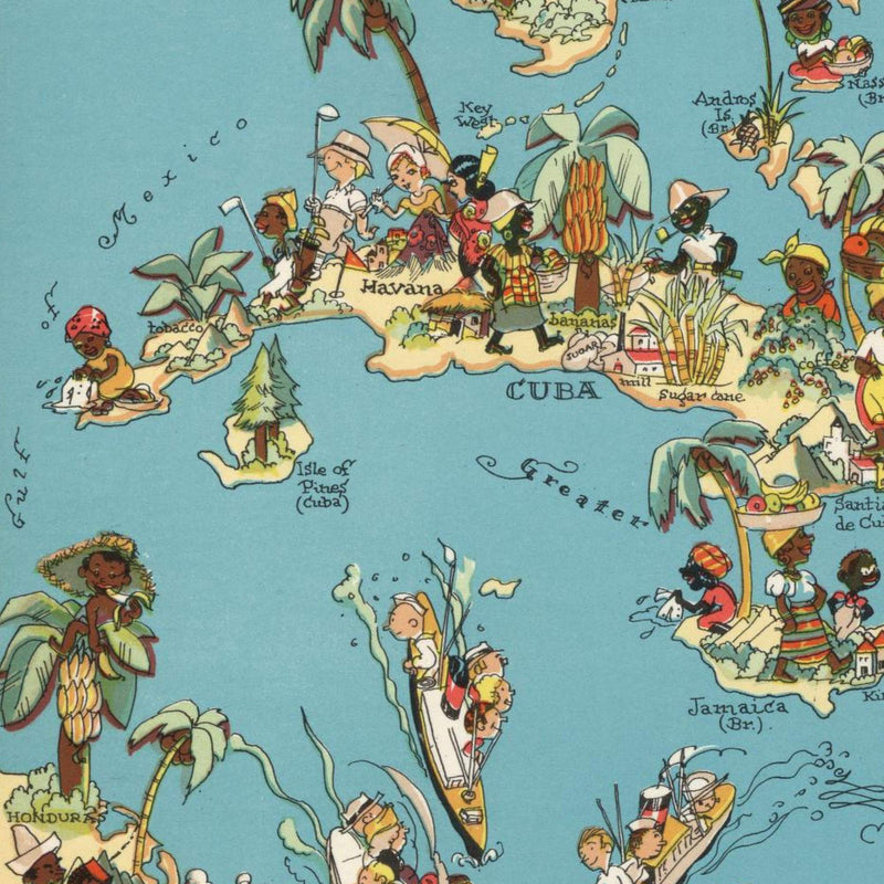 Vintage Caribbean Pictorial Map | Artisanal Wooden Jigsaw Puzzle | Ruth Taylor White art