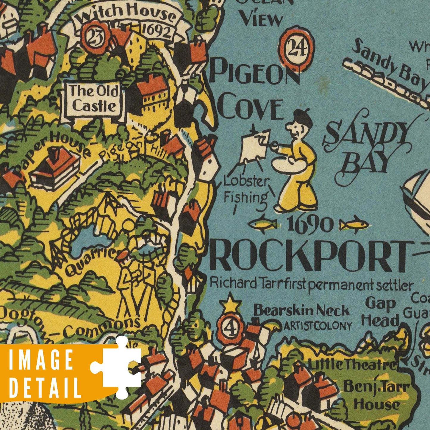 Vintage Cape Ann North Shore COVER Map | Wooden Jigsaw Puzzle | Essex County Massachusetts