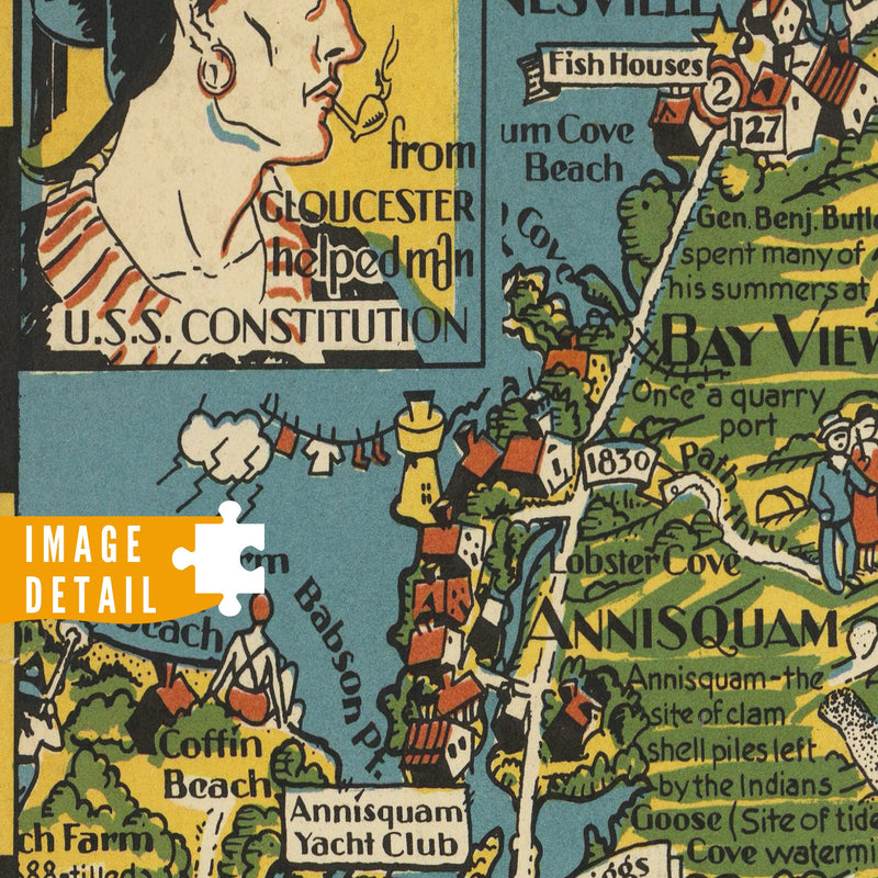 Vintage Cape Ann North Shore COVER Map | Wooden Jigsaw Puzzle | Essex County Massachusetts