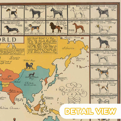 Detail of dog breeds from dog map of the world by sims wooden jigsaw puzzle colorful illustration
