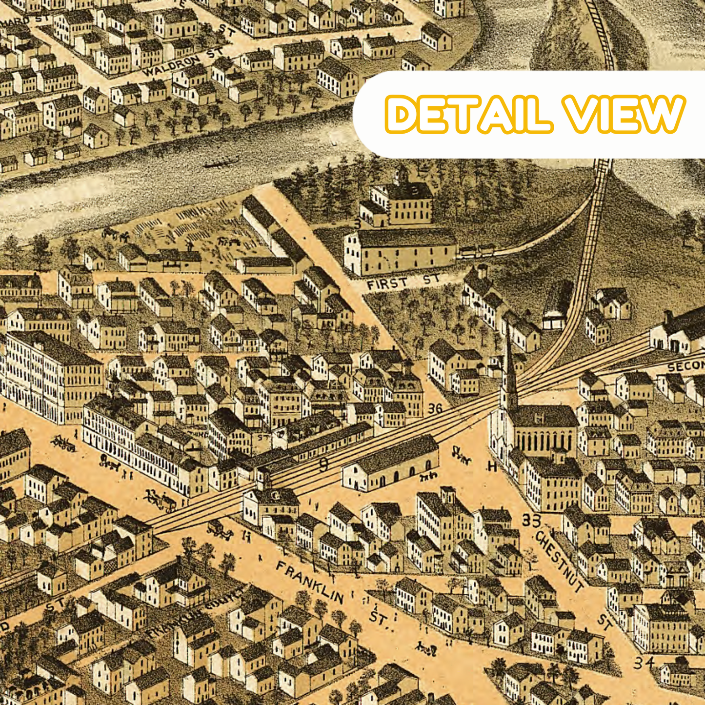 Dover New Hampshire Vintage Bird's Eye View -  Wooden Puzzle