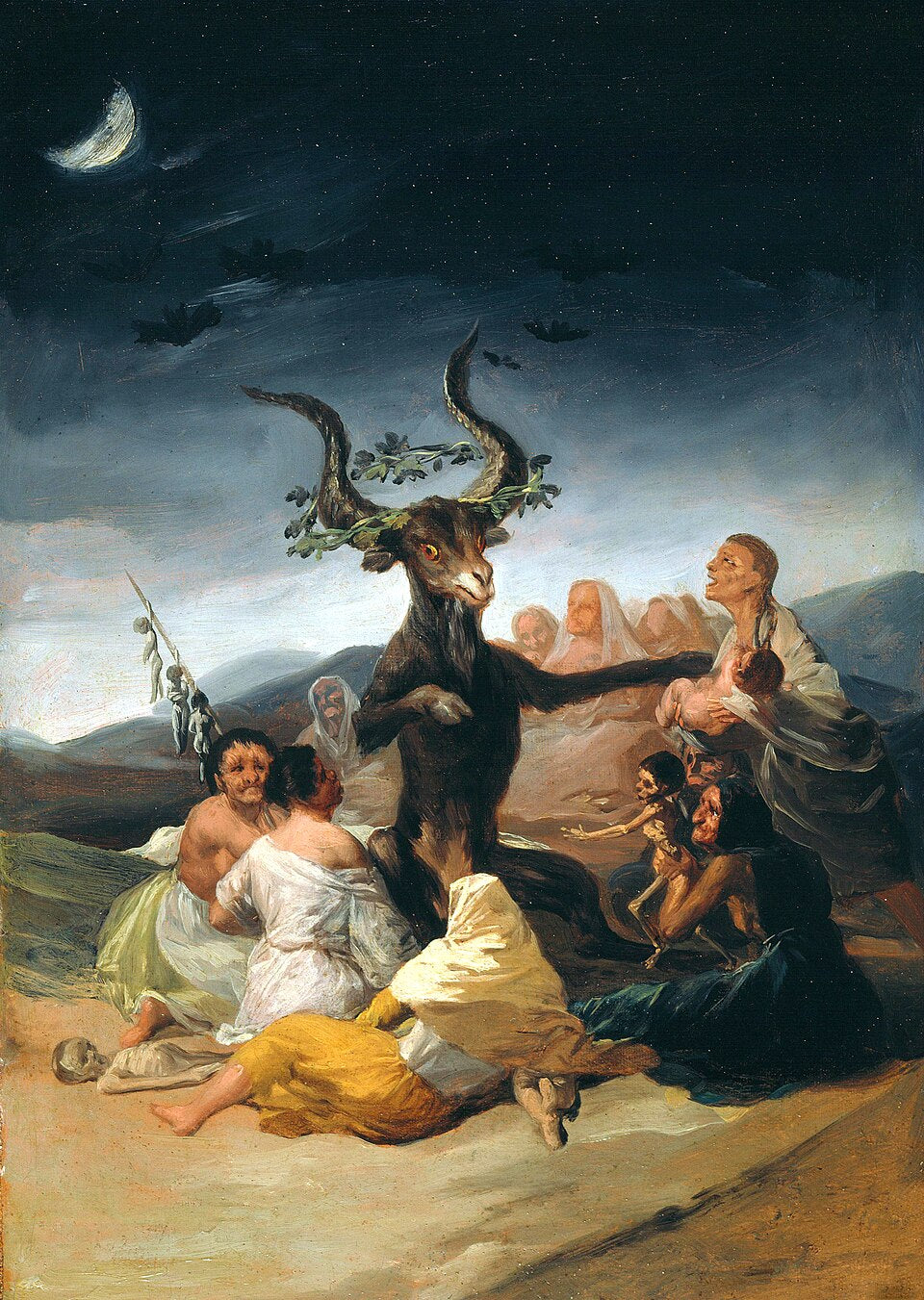 Goya's 'Witches' Sabbath' depicting a dark, brooding scene with witches and a horned goat