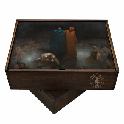 Puzzle box featuring Doré's dramatic scene from Dante's Inferno