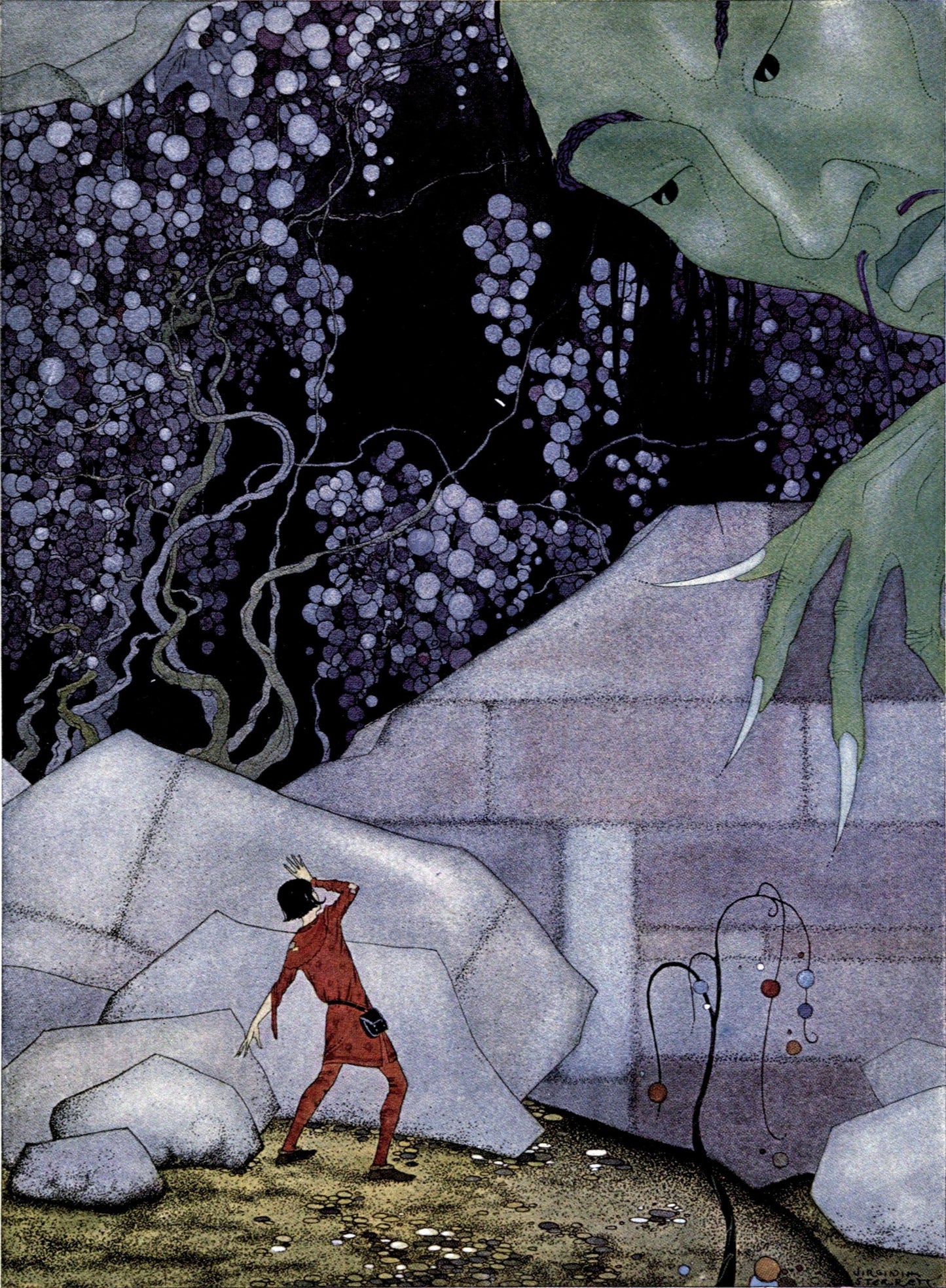 Virginia Frances Sterrett's whimsical illustration from Old French Fairy Tales, with intricate lines and delicate colors.