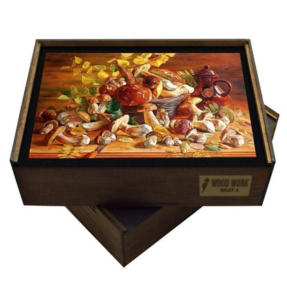 "Autumn Harvest" Wooden Puzzle – A Rustic Still Life of Woodland Bounty
