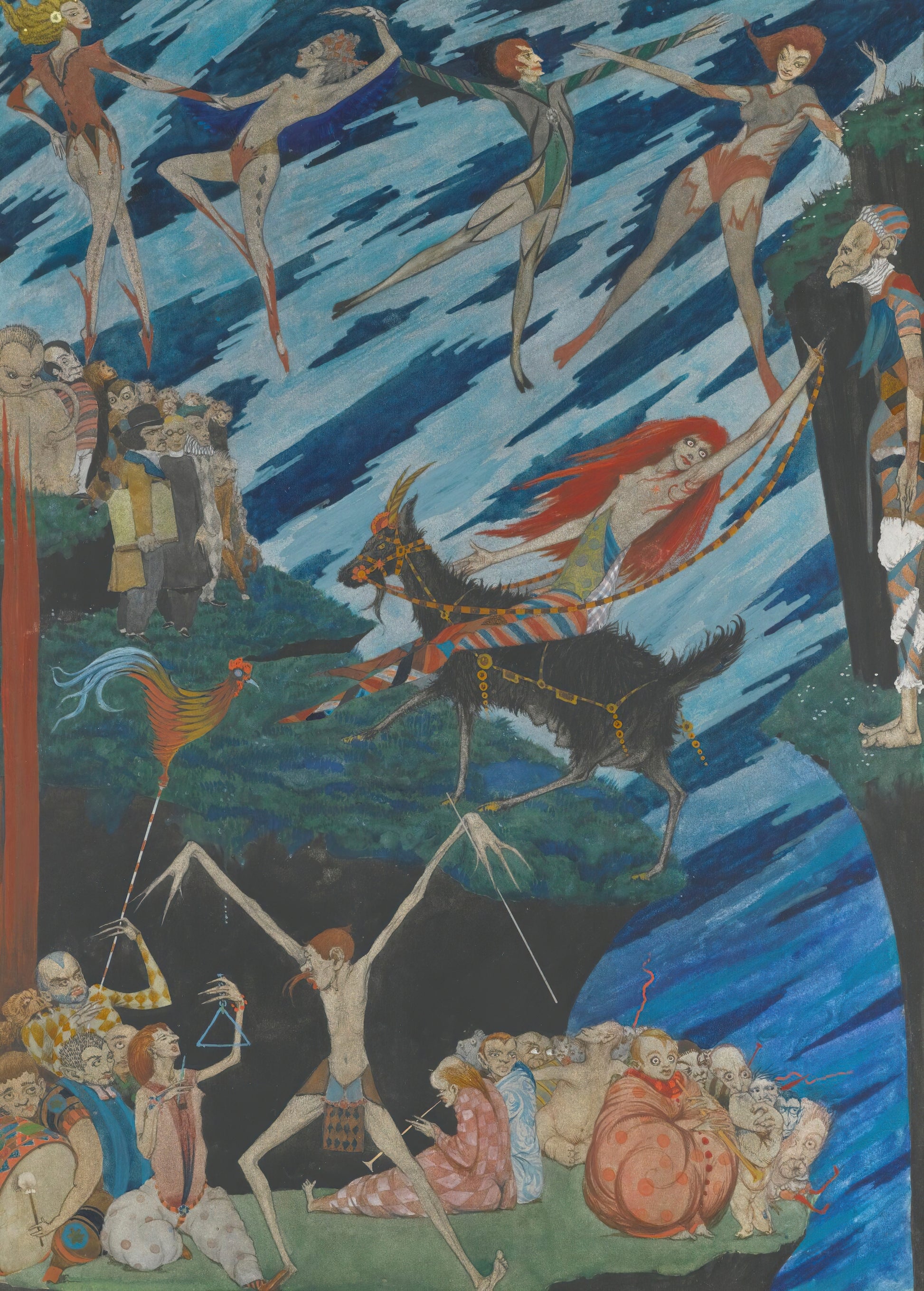 Harry Clarke's elaborate illustration of a fantastical escape scene from Goethe's Faust