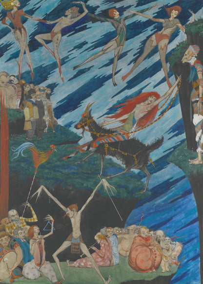 Harry Clarke's elaborate illustration of a fantastical escape scene from Goethe's Faust